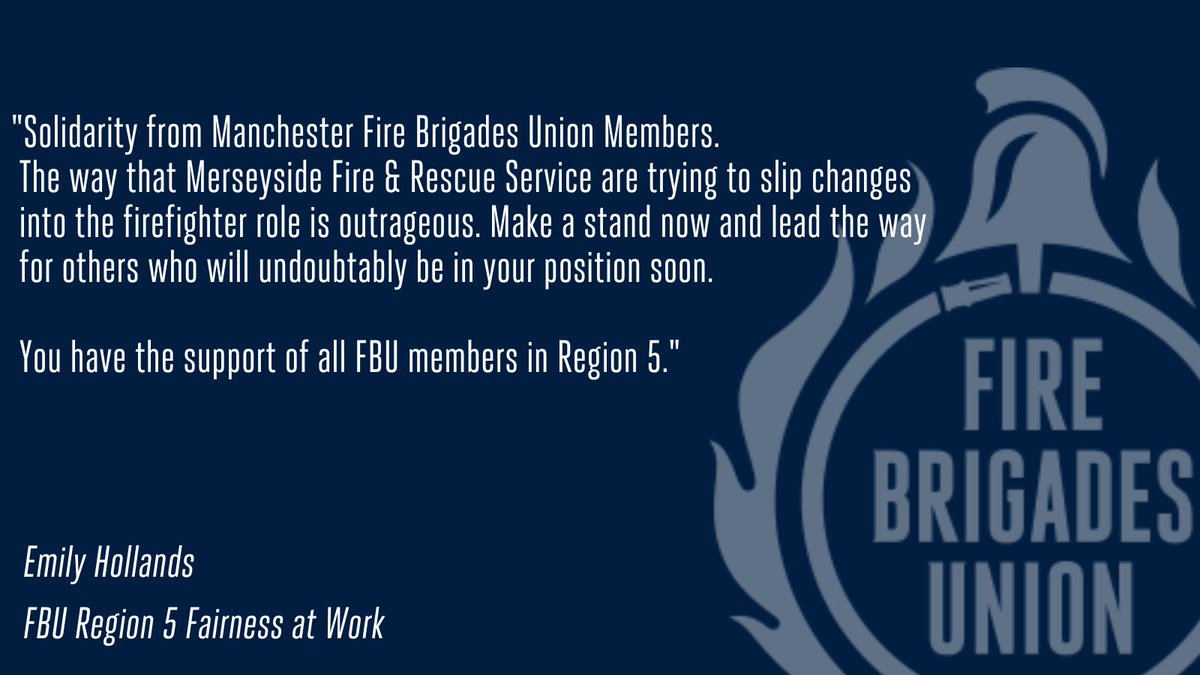 Support for @fbumerseyside from Emily Hollands, region 5 Fairness at work rep. Merseyside @fbunational members are balloting to protect our terms & conditions of service✊ solidarity. @MetroMayorSteve @liamrobinson24 @PaulaBarkerMP @KimJohnsonMP @IanByrneMP @MickWhitleyMP