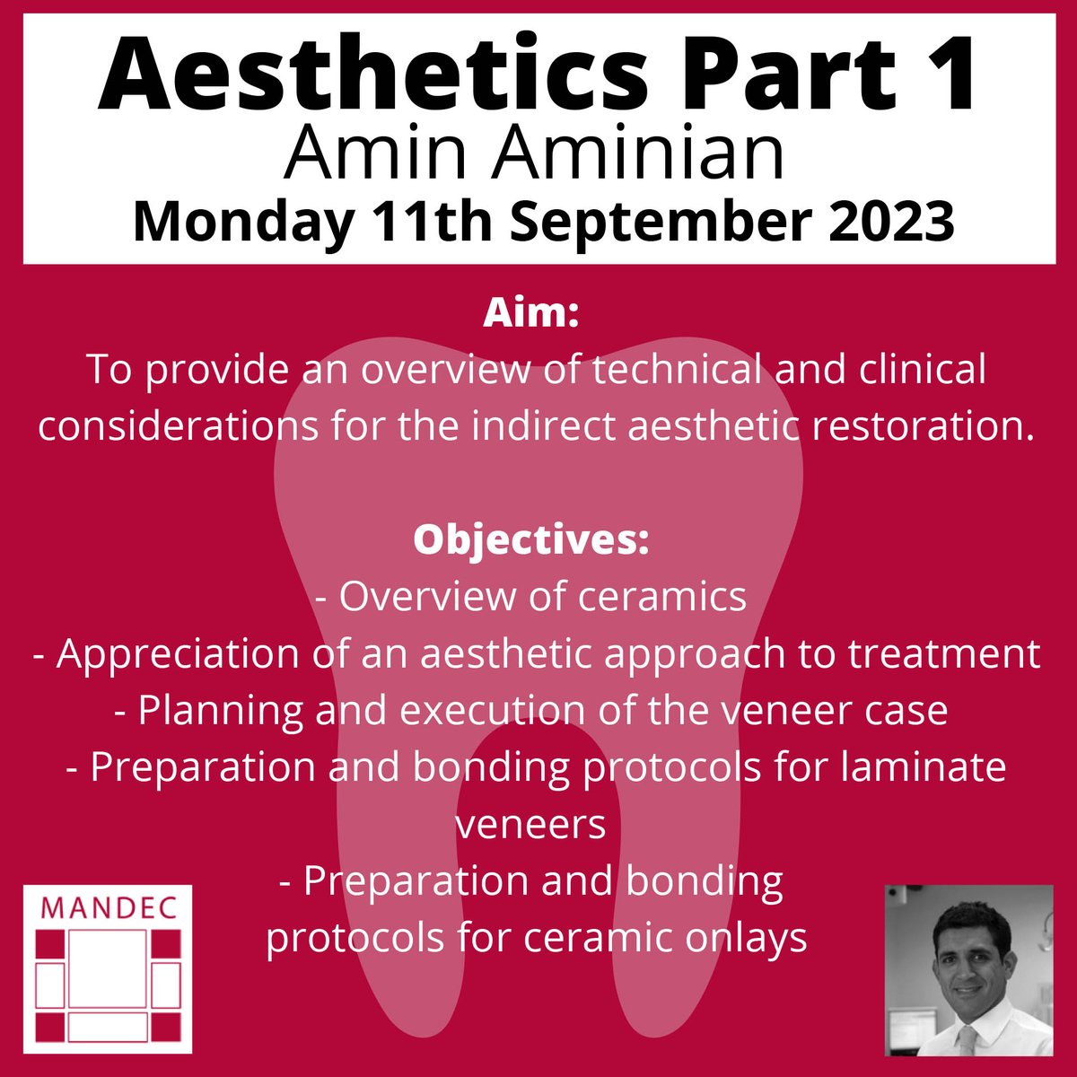 MANDEC_Centre's tweet photo. Aesthetic Dentistry Course
Monday 11th September 2023
BOOK NOW
Visit: https://t.co/C5w6odchFz
Please contact one of our conference organisers for more information on booking Telephone:1
Team Office 1 = 0161 529 6462
Team Office 3 = 0161 529 6463
Email: mandec@mft.nhs.uk https://t.co/e20JXwYyUl