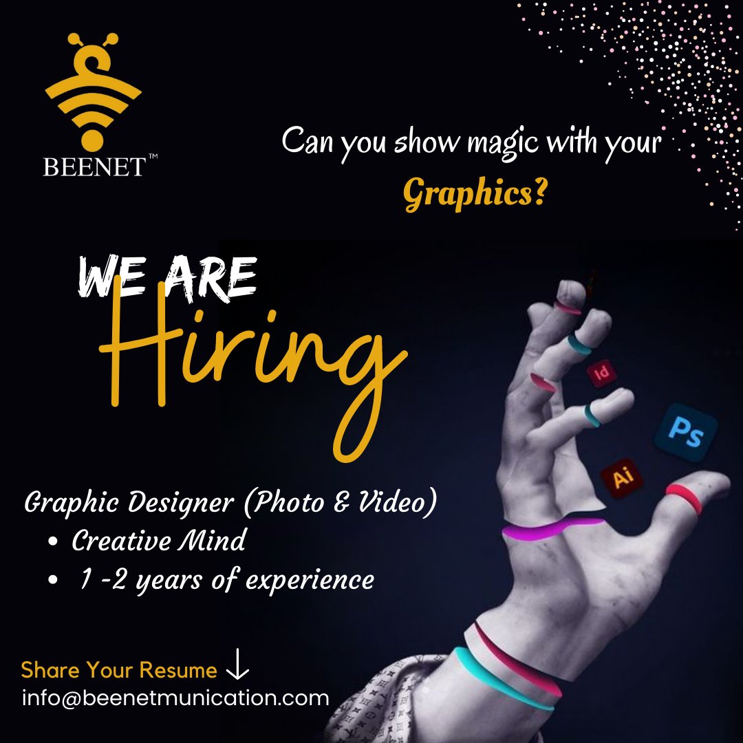 bee_beenet's tweet photo. We Are #Hiring and #Growing 💛

Looking For A Creative Graphic Designer 🎇

Share your Resume - info@beenetmunication.com ✉

#Wearehiring #Job #GraphicDesigner #SocialMediaMarketing #TeamBeenet https://t.co/ii9vMaiMqX