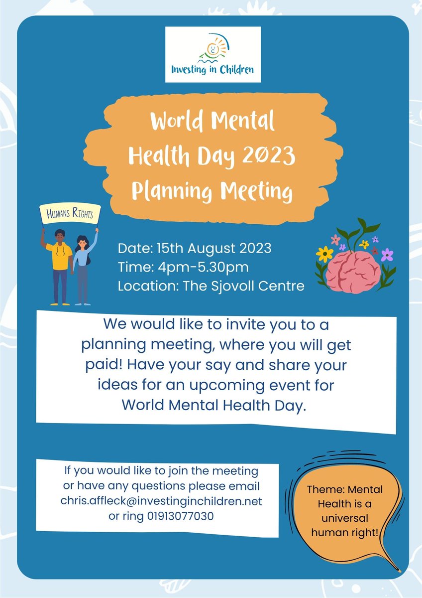 Chris Affleck (@chrisaffleckiic) on Twitter photo <a href="/IiC_rights/">InvestinginChildren</a> are inviting young people to come together to help plan an event for #worldmentalhealthday Theme is 'Mental health is a universal human right'. The event will be delivered on behalf of the CYP Mental Health Partnership in County Durham. Get in touch for more info. <a href="/IiC_rights/">InvestinginChildren</a> are inviting young people to come together to help plan an event for #worldmentalhealthday Theme is 'Mental health is a universal human right'. The event will be delivered on behalf of the CYP Mental Health Partnership in County Durham. Get in touch for more info.