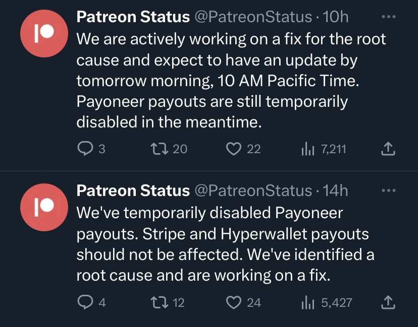 byelacey's tweet photo. if you lost a bunch of patrons this month it was likely due to a payout fuck-up—and if you support creators on patreon give your supporting list a peek, thank u https://t.co/Mr5SEq9sJy