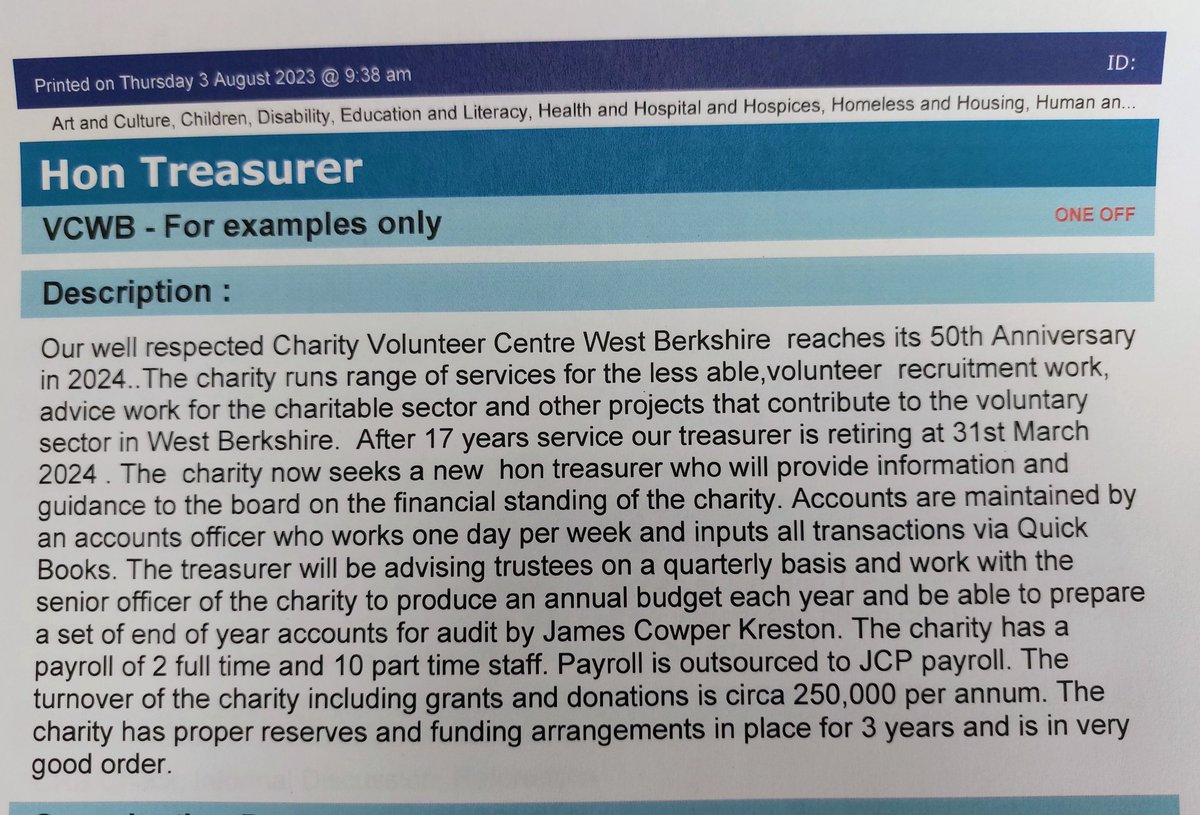 Volunteeringace's tweet photo. @VCWB1 is looking for an Hon Treasurer. #financeofficers @Greenham_Trust @LeeRJdillon @RichardHRBenyon @somnerr https://t.co/5sJLl2MOI4