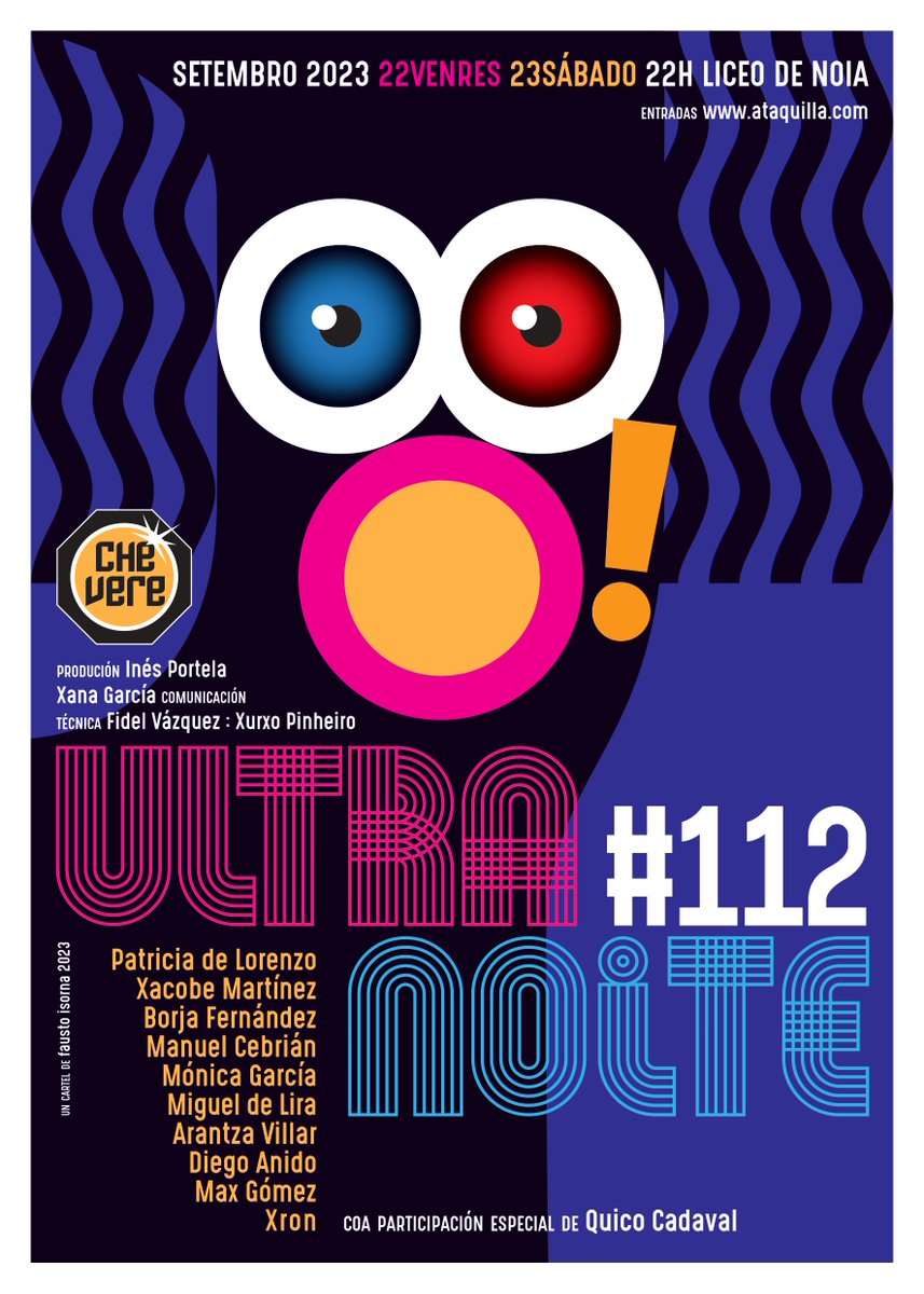 A finais de mes comezaredes a ver polas rúas o cartel da Ultranoite do 22 e o 23 de setembro. 📌Entradas: ataquilla.com.  📷Con Patricia de Lorenzo , Miguel de Lira, Xron, Mónica García, Arantza Villar, Borja Fdez, Diego Anido, Quico🎉