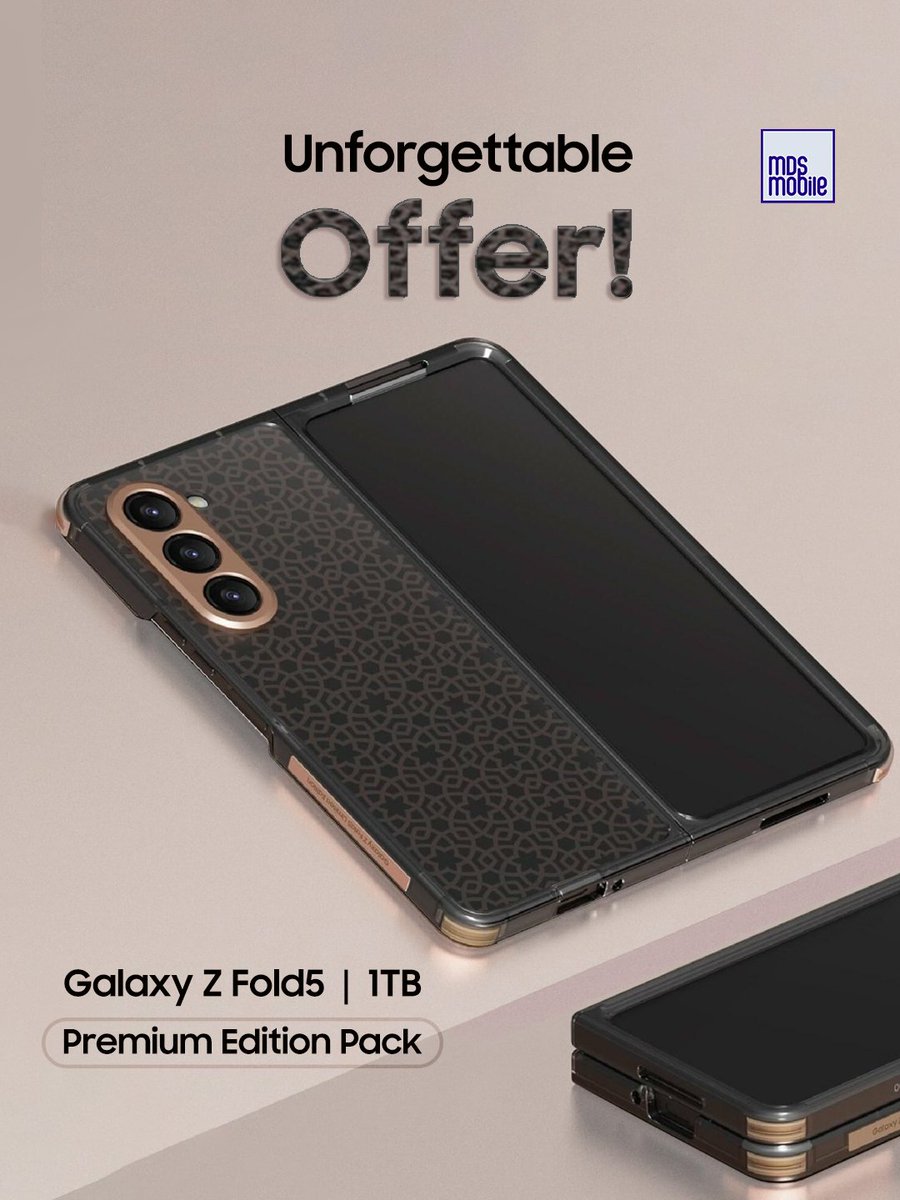 MDSSamsung's tweet photo. Feel so Golden with the limited edition 1TB Galaxy Z Fold5! ✨
👉🏻A value pack of a lifetime for such a premium offer, visit our website to know all about it: https://t.co/8KH7gydlEG
#SamsungUnpacked #Samsung #GalaxyZFlip5 #GalaxyZFold5 #MDSmobile https://t.co/qrzfrRCAbg