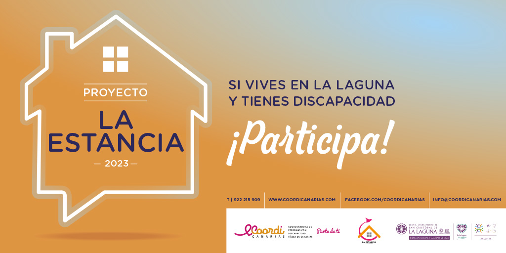 ¡Vuelve La Estancia! Con un extenso programa de talleres dirigidos a la autonomía personal de las personas con discapacidad financiado por Bienestar Social del Ayuntamiento de La Laguna. Si tienes discapacidad y vives en La Laguna infórmate en ocio@coordicanarias.com