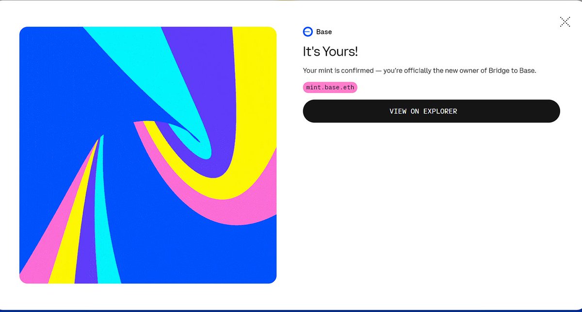 ⚡️Coinbase <a href="/BuildOnBase/">Base Build</a> 'e bridge.base.org üzerinden köprü işlemi yaptım az önce.

Sonra da onchainsummer.xyz üzerinden bu NFT'yi free olarak mintledim.

Siz de yapın bence Base erken kullanıcıları bu şekilde anlayacağız demiş...