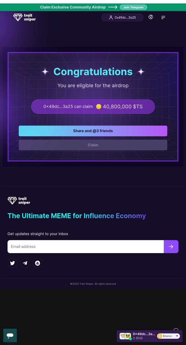 Hopeless_Naz's tweet photo. THE BIGGEST AIRDROP OF THE YEAR ‼️

CLAIM YOUR $TS token now ‼️

✅Connect Wallet
✅Twitter 
✅Claim

https://t.co/pacS0hVRmk https://t.co/iSPx7FjZw3