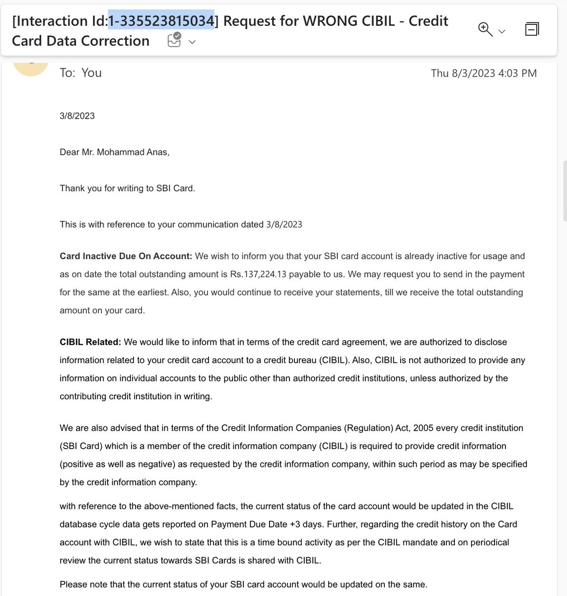 IAmMohammadAnis's tweet photo. @SBICard_Connect @SBICard_Connect Pls STOP sending the non sense email, THE CREDIT CARD DOES NOT BELONGS TO ME.

My issue is that the Credit Card does not belongs to me.

Raise the INVESTIGATION as earliest as possible &amp; get the necessary corrections done at @CIBIL_Official https://t.co/mPBzPAShXR