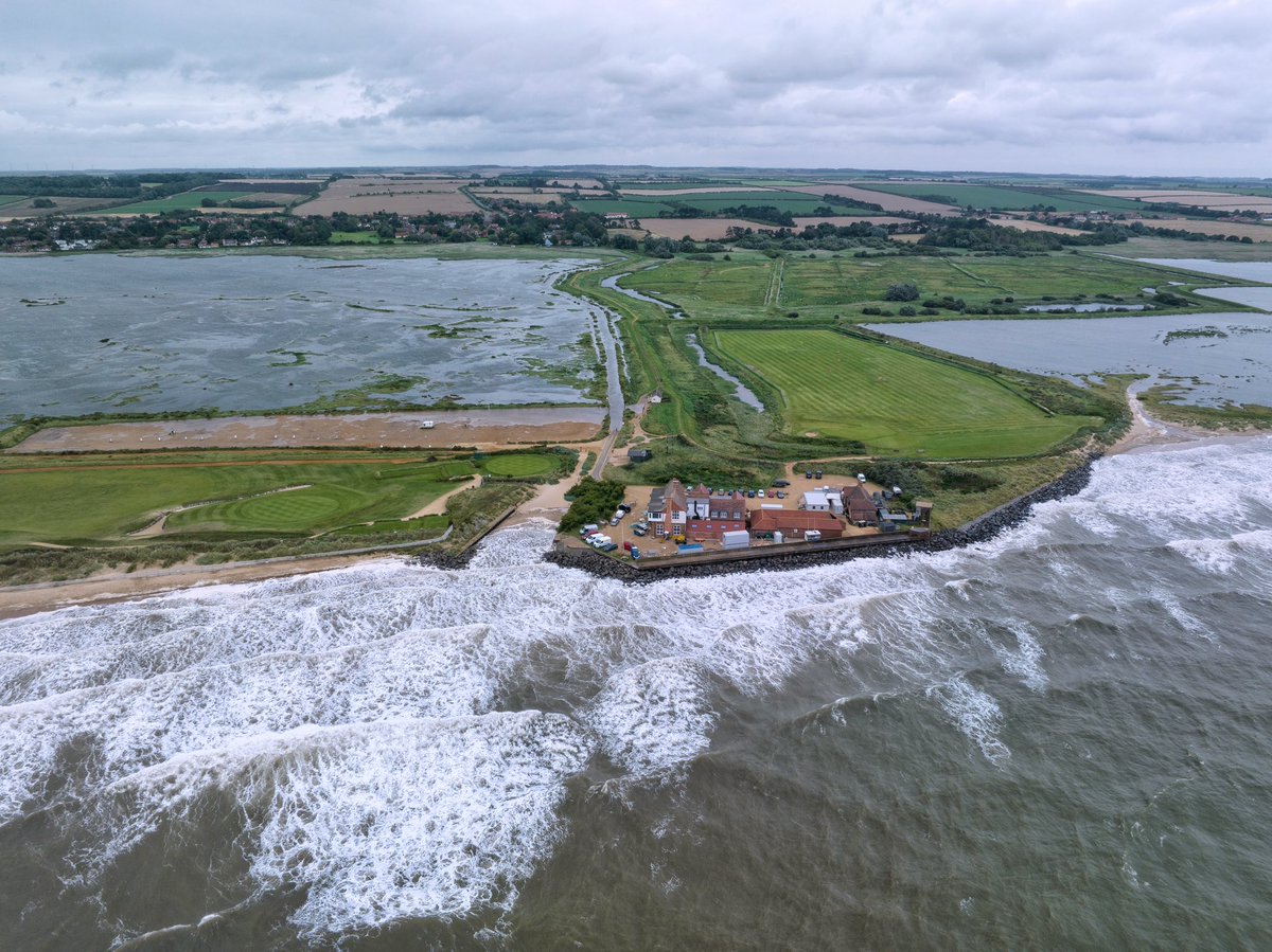 A tidal surge caused by Northerly winds &amp; low pressure in the Nth Sea coupled with a high spring tide made for a fairly spectacular scene at Brancaster beach in Norfolk today, with the waves coming very close to going over the sea defences next to the golf club. <a href="/ChrisPage90/">Chris Page - Weatherman</a>