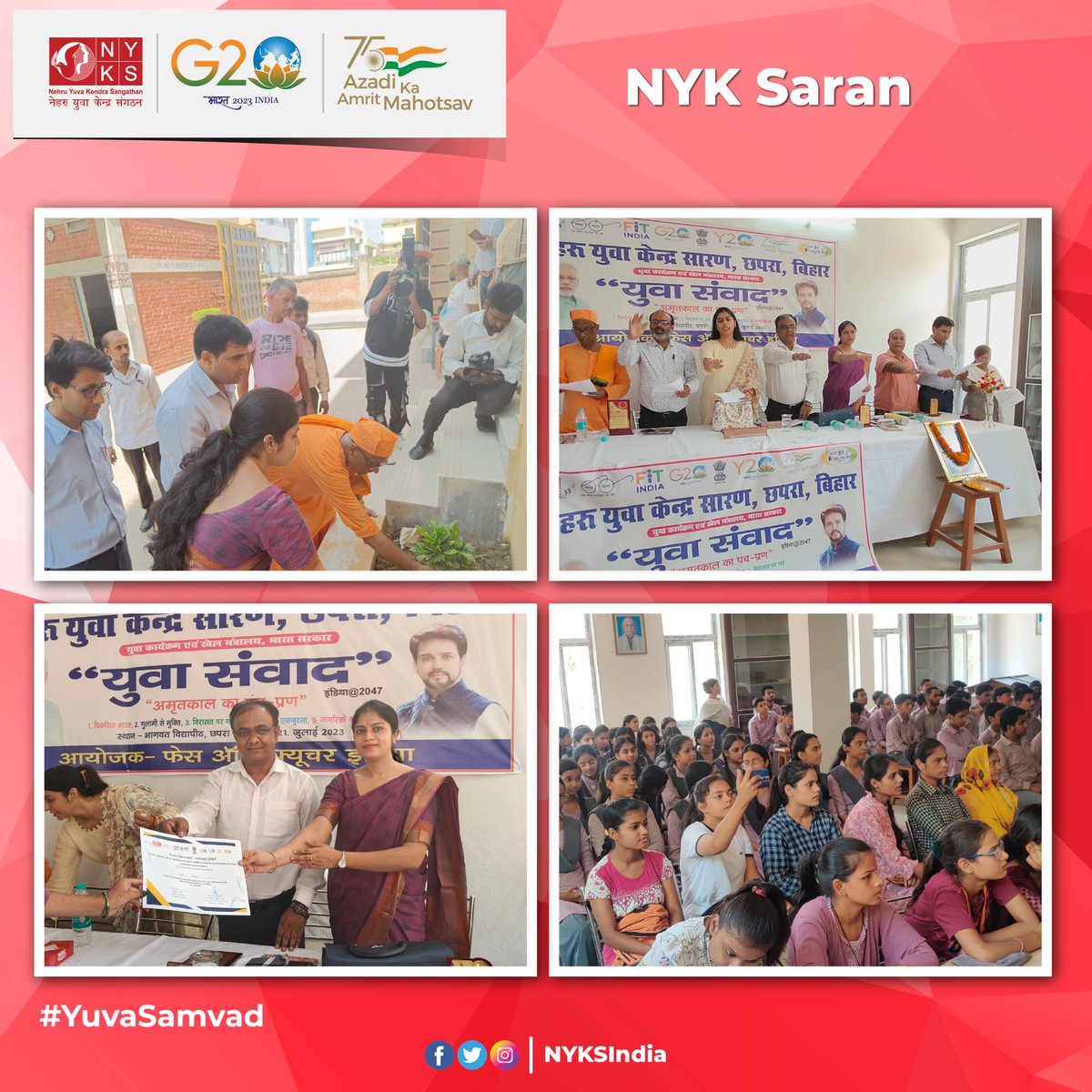 MYBharatHQ's tweet photo. Yuva Samvad India @2047 program was organized by Face of Future India (CBO) in association with Nehru Yuva Kendra Saran Chapra (@YuvaChapra). Where Chief Guest SDO Sadar Saran (Chapra) Shri Sanjay Kumar Rai, Swami Ati Devanand Maharaj (RKMA) and other dignitaries were present. https://t.co/vfURahPcOQ