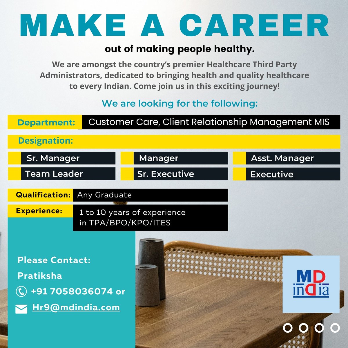 MdindiaTpa's tweet photo. Come work for an organization that prides itself on its culture of care, has made universal health for all Indians its mission, and holds excellence, dedication and ethical conduct above all else.
#Opportunity #JobOpportunities #MDIndia #MDIndiaHealthInsurance #Careers https://t.co/PSI4s9DcvN