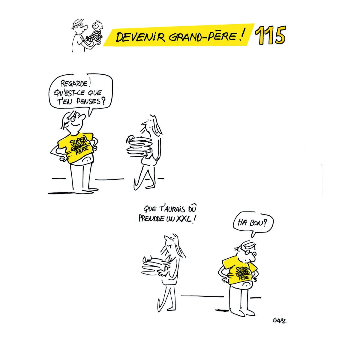 Etre grand-père ne veut pas dire être un grand-père !
au contraire, ça donne ''la pêche'' mais faut suivre !
#dessin #humour #grandpere #grandsparents #enfant #famille #education #papy #romangraphique #bandedessinee #superpapi