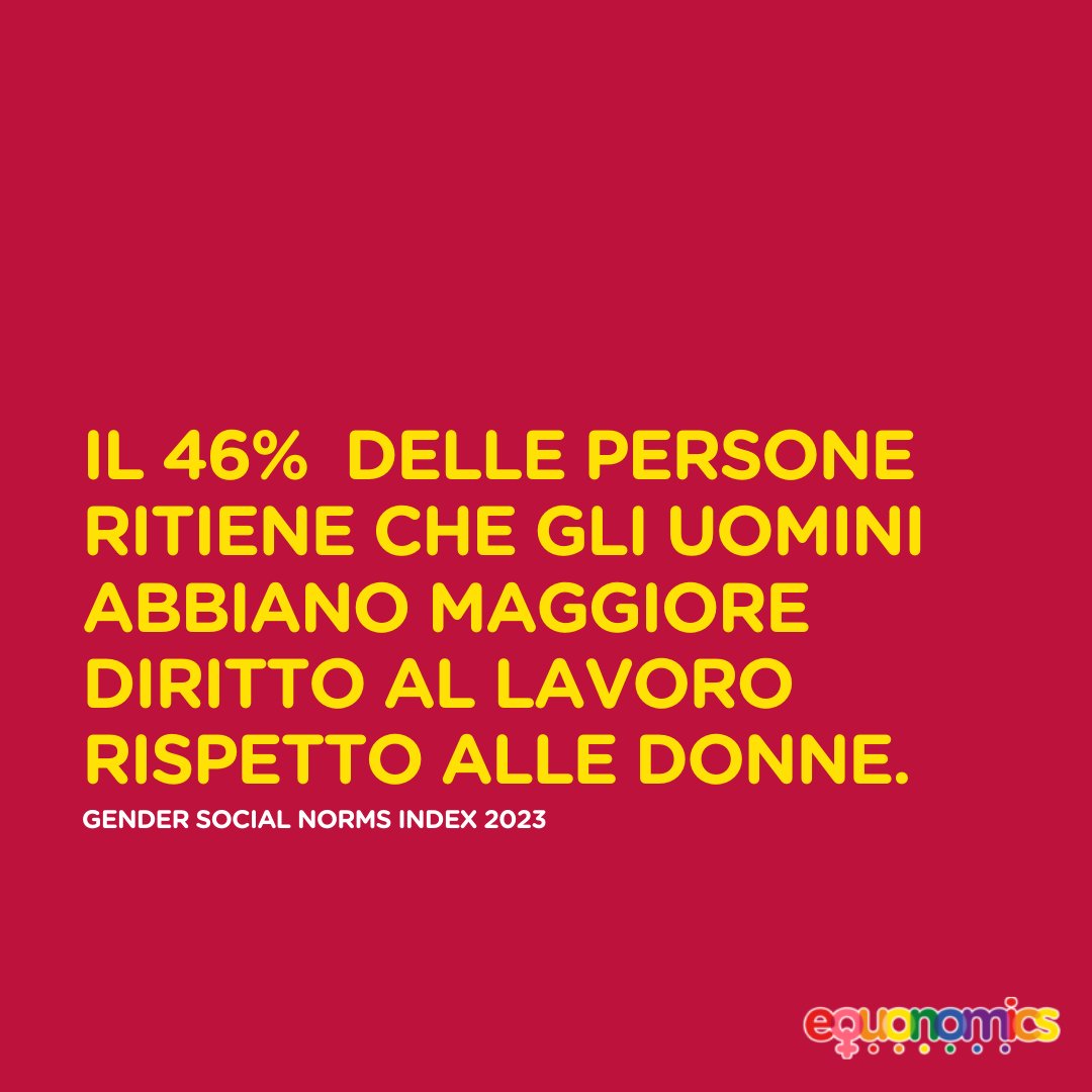 Secondo il Gender Social Norms Index 2023 il 46% delle persone ritiene che gli uomini abbiano maggiore diritto al lavoro rispetto alle donne. 

#Equonomics 
#genderequality 
#genderpaygap