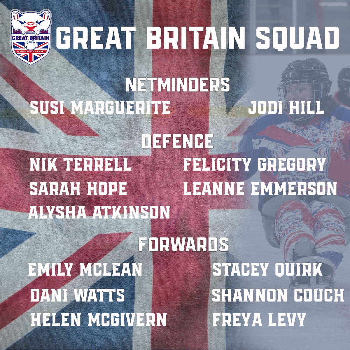 Great Britain have today announced their team for the upcoming 'World Para Ice Hockey, Women’s World Challenge', to be held in Green Bay, USA 🇬🇧

📰: eiha.co.uk/great-britain-…

<a href="/ParaIceHockeyGB/">British Para Ice Hockey</a> | <a href="/gbwpih/">GB Women’s Para Ice Hockey</a>
