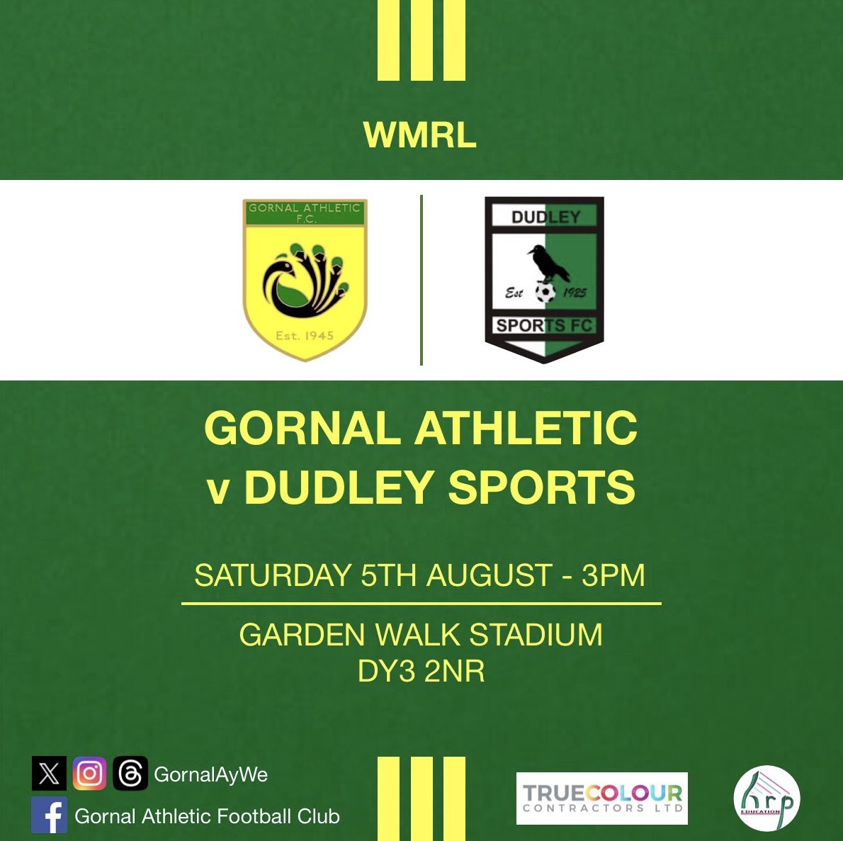 UP NEXT

🆚 @DudleySportsFC 
🏆 <a href="/wmrfl/">West Midlands (Regional) League</a> 
🏟️ Garden Walk, DY3 2NR
⏰ 3pm
🎟️ Adult £5, Concessions £3
🍔 Bar &amp; food from 1:30pm

#WeNotMe 🦚🟡🟢

gornalathleticfc.co.uk/teams/160204/m…