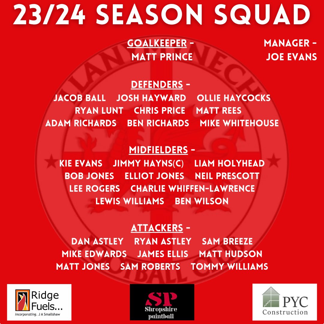 LlanymynechFC's tweet photo. Our confirmed squad for the upcoming 2023/2024 season! #UTL https://t.co/WRFgGEwAOI