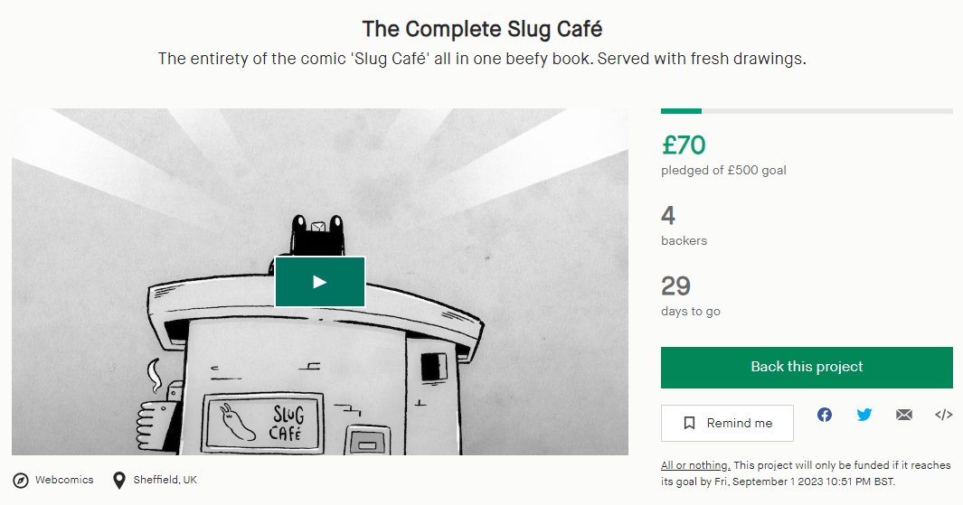 Very excited to be doing my first kickstarter campaign. It's quite a simple one, just for the complete collection of Slug Café in all its sluggy glory. If you want to pick up a copy, you can get it here: kck.st/43SgZIz