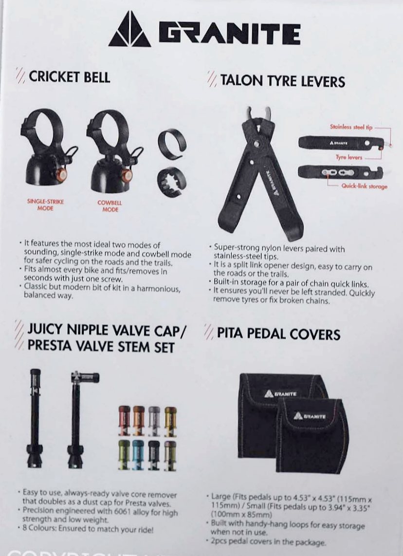 Tools to take with you on a ride: Granite take super functional, high quality and compact tools and combine them with the neatest, most elegant and most convenient ways of storing them on your bike. 

See them in shop at Barton Under Needwood, DE13 8AA 

Call: 01283 711398