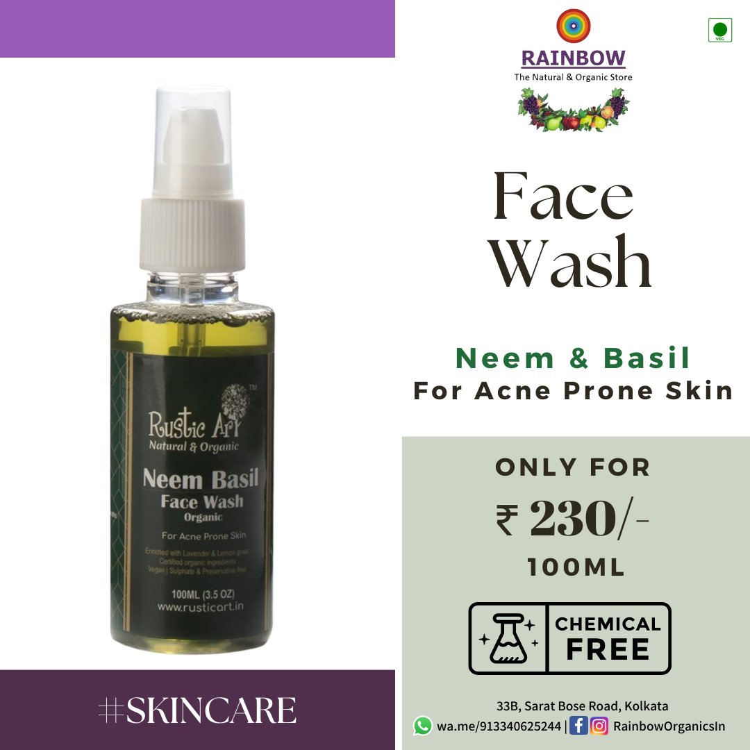 OrganicsRainbow's tweet image. Neem basil face wash is an organic, natural, and vegan mild facewash suitable for oily to normal &amp;amp; acne prone skin.
It serves many purposes including protection against pollution, anti-bacterial and anti-fungal wash, and provides a deep cleansing experience.

#rusticart #facewash