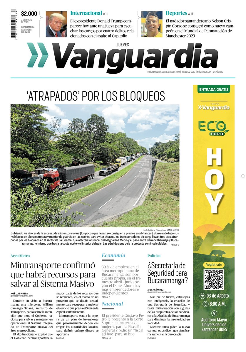 vanguardiacom's tweet photo. Buenos días 🌤️ #FelizJueves 🤓
Esta es nuestra portada de la edición impresa ☕
Siga conectado con las noticias de #Bucaramanga, #Santander, Colombia y el mundo en https://t.co/89syyMYAUU https://t.co/QSMkwhckuq