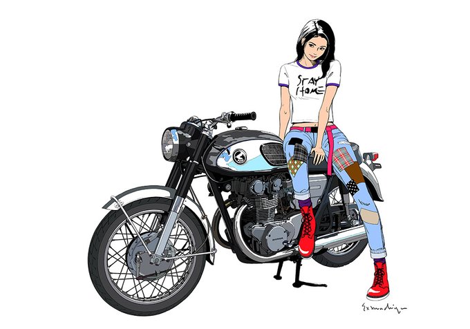 昨日のCB450。 カラーバリエーションに散々悩みました。 SUZURIにラインナップされましたら改めてお知らせします😊❗️ #SUZURIのTシャツセール 