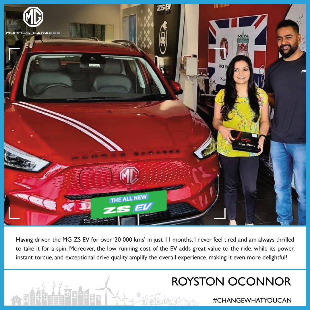 Thank you, Royston Oconnor, for sharing your love and enthusiasm for the MG ZS EV! We're glad that you are enjoying every moment behind the wheel and we hope it continues to bring you great delight for many more kilometres to come!
#ZSEV #ChangeWhatYouCan #StoriesOfMG