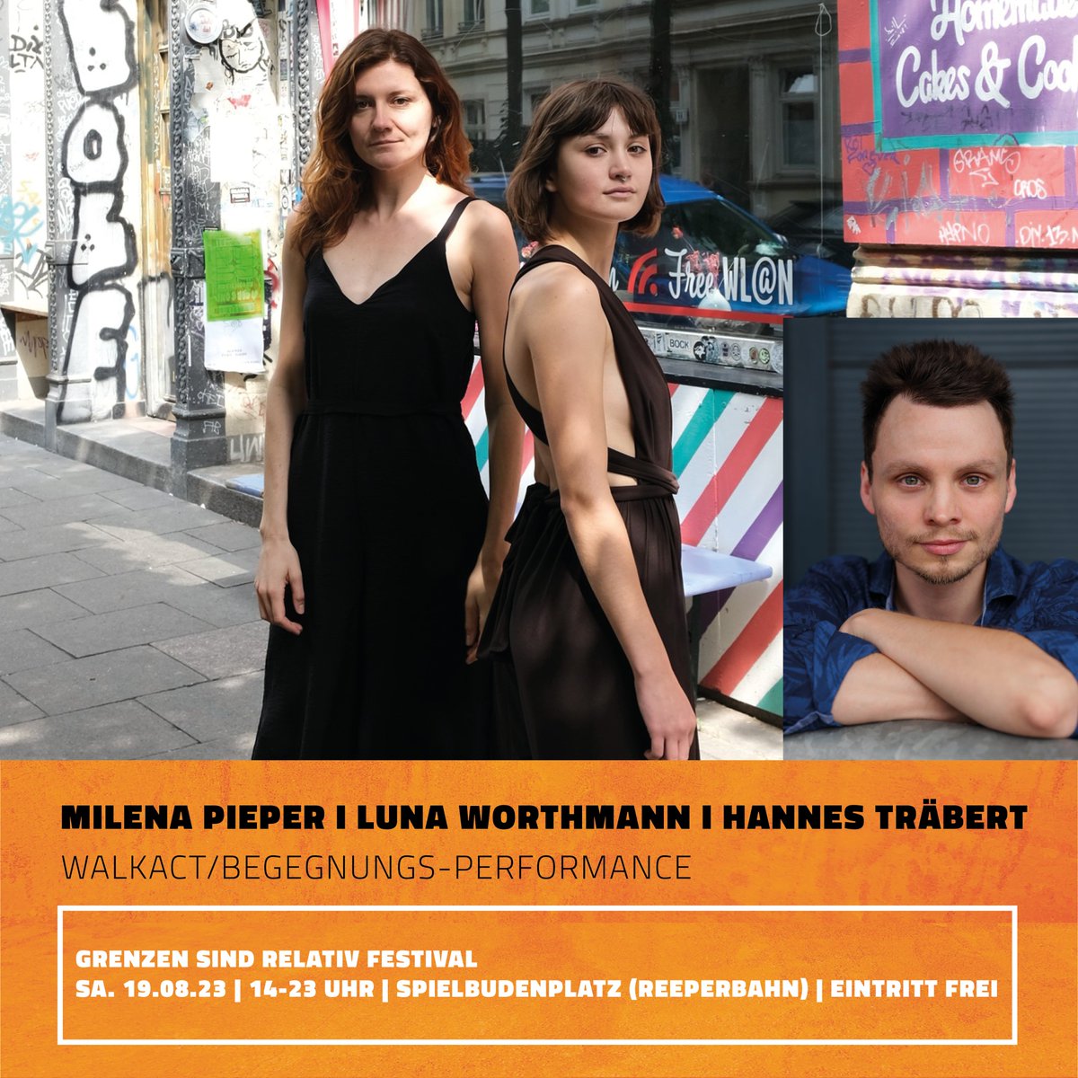 Das Duo MILU (Milena Pieper+Luna Worthmann) + Gast Hannes Träbert überraschen uns beim GSR-Festival 23 mit einer Walkact-Bewegungs-Performance.
Sie treten auf ungewöhnliche Weise mit euch in Interaktion und bieten Erlebnis- und Berührungsmöglichkeiten für Sinne und Kommunikation.
