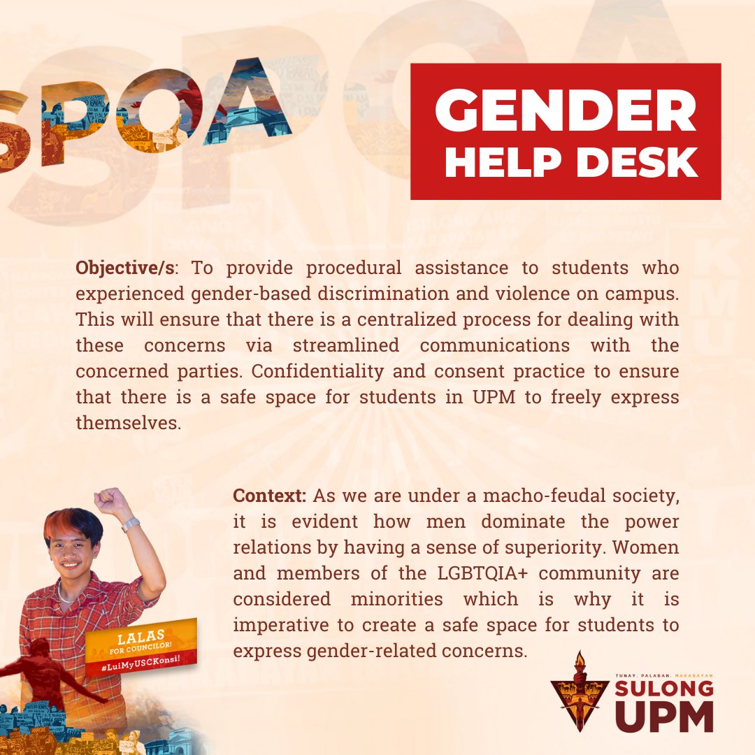 SulongUPM's tweet photo. August slipped away into a moment of time 🎶 Pag si LUI ‘yan, hindi ‘yan magsli-slip away 🗣

Here are the specific plans of action of LUIGI LALAS, your next USC COUNCILOR for GENDER, CULTURE &amp; ARTS.

Click this link for the full SPOA: https://t.co/vwEyVlLFdf

#LuiMyUSCKonsi https://t.co/bChEEOLH6o