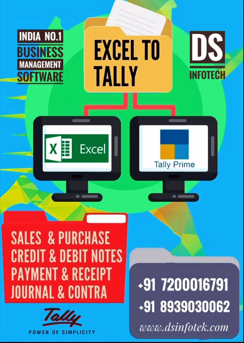 JANESH_DS's tweet image. Auto Integration (Excel To Tally) Solutions To Save Your Time &amp;amp; Energy

#Einvoice #EwayBill #ExcelToTally #TallyPrime #TallySoftware #Tally #TallySolutions #TallySoftwareServices #TallyUpgrade #TallyAddon #TallyTDL #TallyIntegration  #TallyCustomization
#Software #DSInfoTechTally