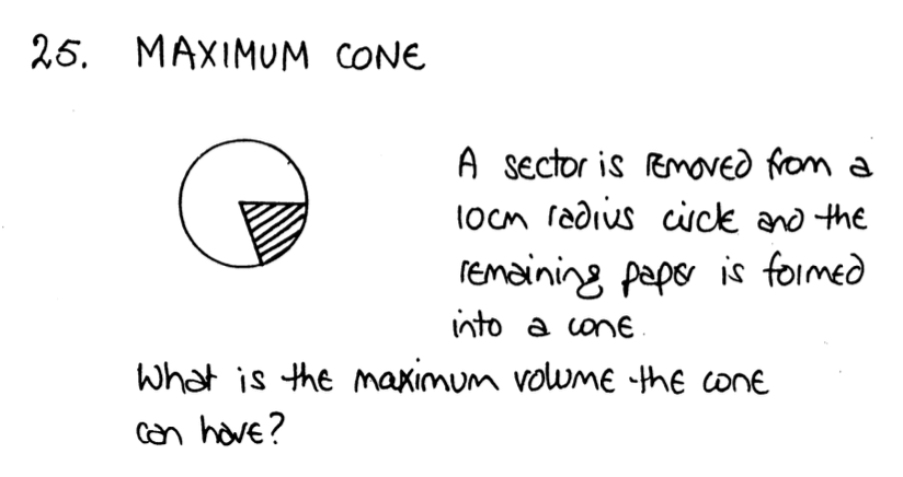 ATMMathematics's tweet photo. Maximum cone is the next #summersolvers. Why not give it a go? This and many more activities can be found at https://t.co/ctViARULit Points of Departure https://t.co/hEr2vSmuFh