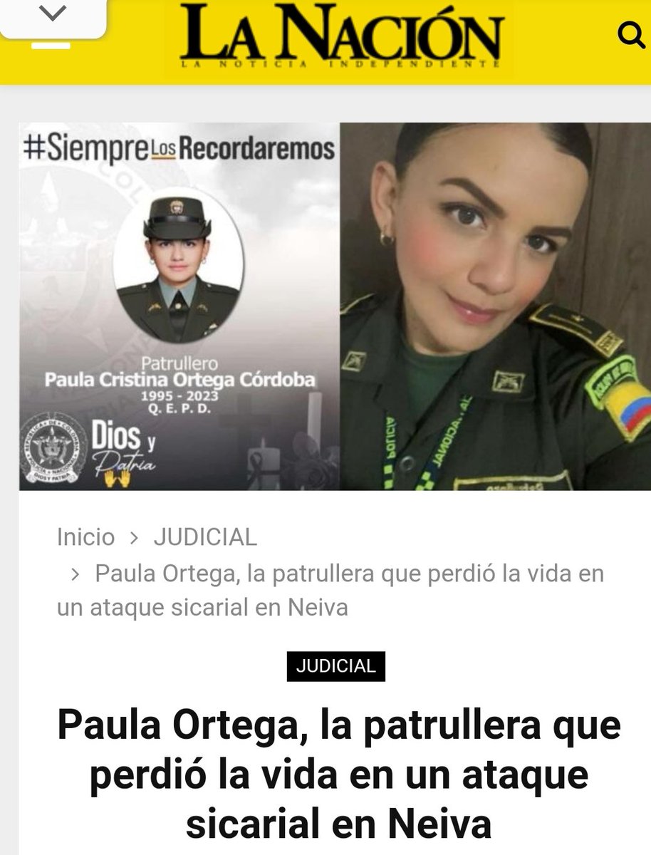 CamiloRomero's tweet photo. Muy doloroso el vil asesinato de la patrullera Paula Cristina Ortega Córdoba, en Neiva. 

Total rechazo a esta sinrazón de la violencia. Abrazo solidario a su familia. 

Colombia no se dejará de quienes responden con balas al anhelo de reconciliación de su sociedad. https://t.co/P9WUlAwE2H