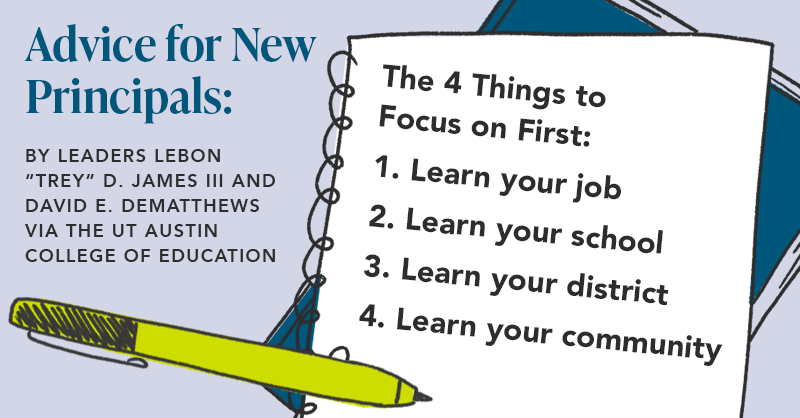 What's the top piece of advice you give new school leaders?

(Via leaders <a href="/LeBon_Voyage/">Lebon D. James III, Ph.D.</a> and David E. DeMatthews)

education.utexas.edu/news/2022/09/2…