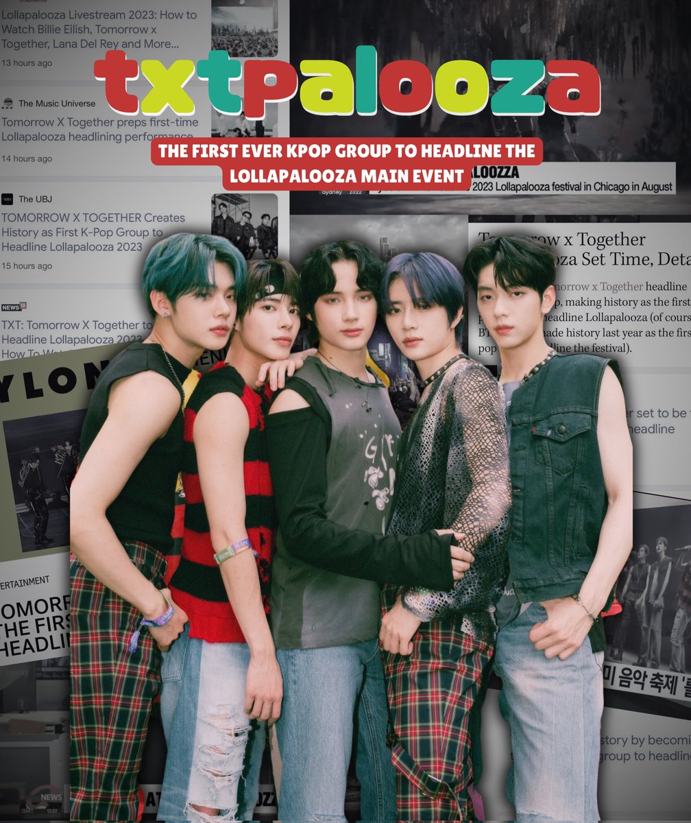 snw_txt's tweet photo. #TXTPALOOZA is coming back as the headliners of Lollapalooza Main Festival on August 6th, 10:30AM KST!🔥

live streaming links:
yt: https://t.co/YbqPGRVqFo
hulu: https://t.co/6vAPQgeHJJ (us moas only) https://t.co/5FP36nCjMW