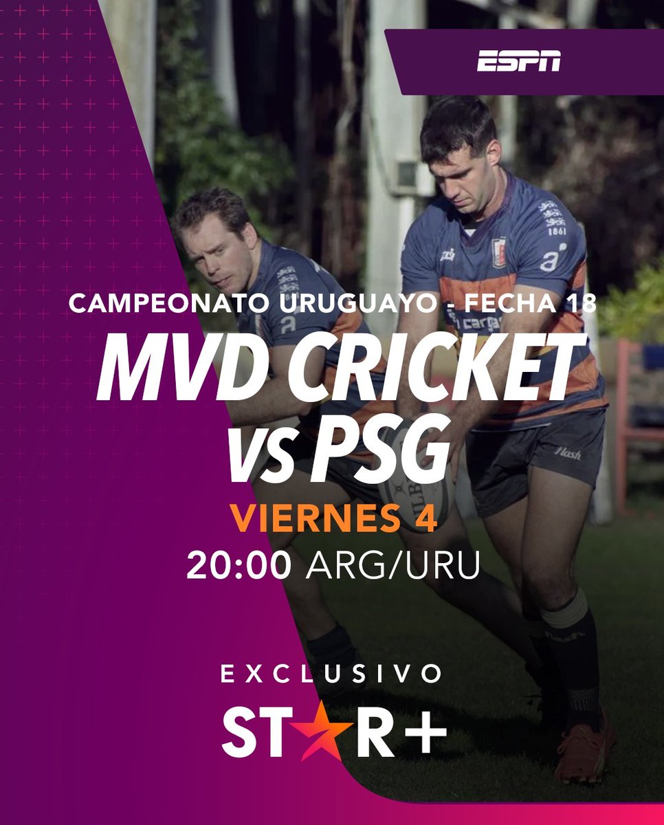 ScrumESPN's tweet photo. ¡Se viene un gran duelo de alto impacto! 💥
@mvccuy 🏏🆚🔴 @PSG_Rugby
📅 Viernes 4
⏰ 20:00 ARG
⭐ @StarPlusLA: https://t.co/KyGXe7rlAz
#SuperURU de Clubes 🇺🇾 #MiraloEnStarPlus https://t.co/H9GFfZ3KBc
