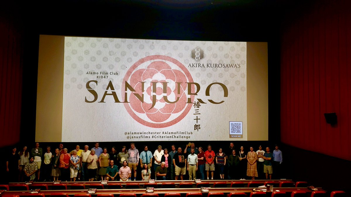 CinemaBandwagon's tweet photo. A milestone of an evening at #AlamoFilmClub last night at @alamowinchester! @Romano_PoliSci and Dr. John led a fantastic crowd in a roaring time at the cinema with @janusfilms SANJURO, but Akira Kurosawa. Our 53rd #CriterionChallenge selection! Our legacy project is legendary! https://t.co/rgWPJaZtBN