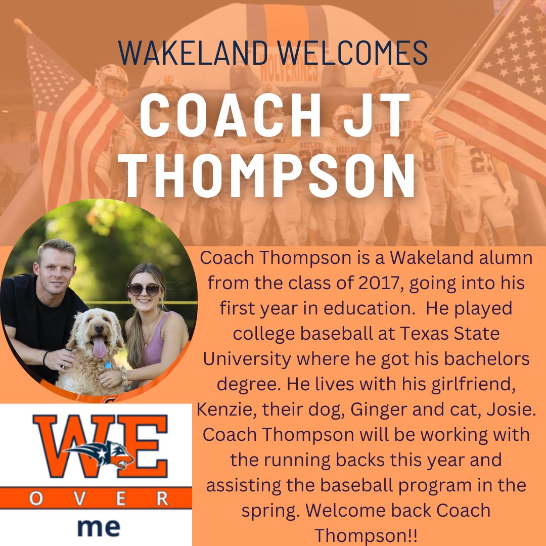 We are ecstatic to welcome BACK legendary Wakeland alumni, Coach JT Thompson!! His knowledge and experience will take our programs to the next level! 🚀🚀🚀🚀🚀🚀🚀
#WeOverMe <a href="/WakelandHS/">Wakeland High School</a>