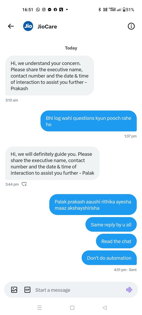 GENIUSLUCKY's tweet photo. @KamathGurudutt @JioCare You were impressed by the automation reply https://t.co/9tIUVENH6i