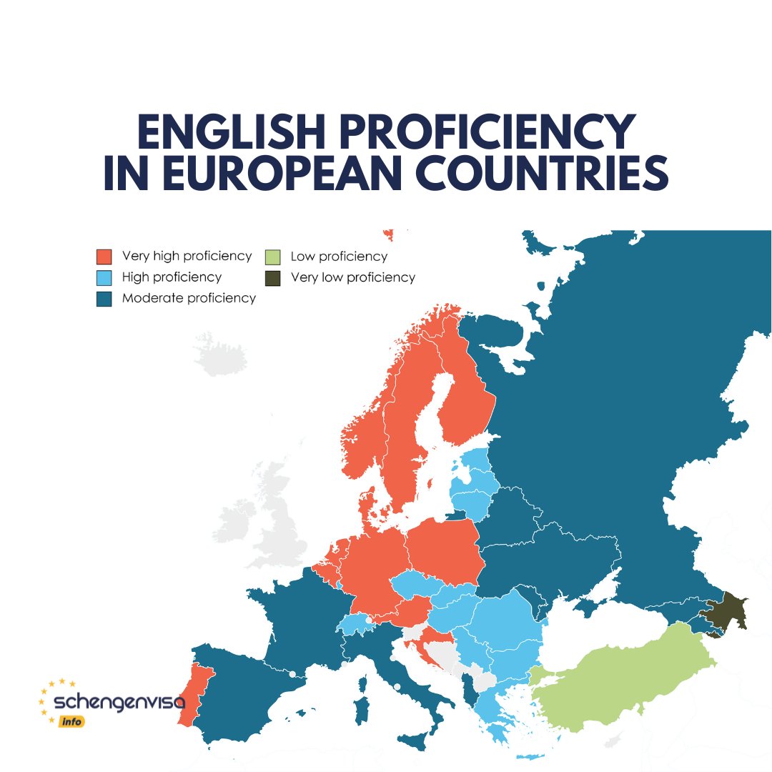 Discover the Colors of English Proficiency in Europe! 📷   Dive into the linguistic landscape of Europe as we highlight countries in vibrant hues based on their English skills! 📷   Can you spot your language level on the map? 

#english #language #englishskills