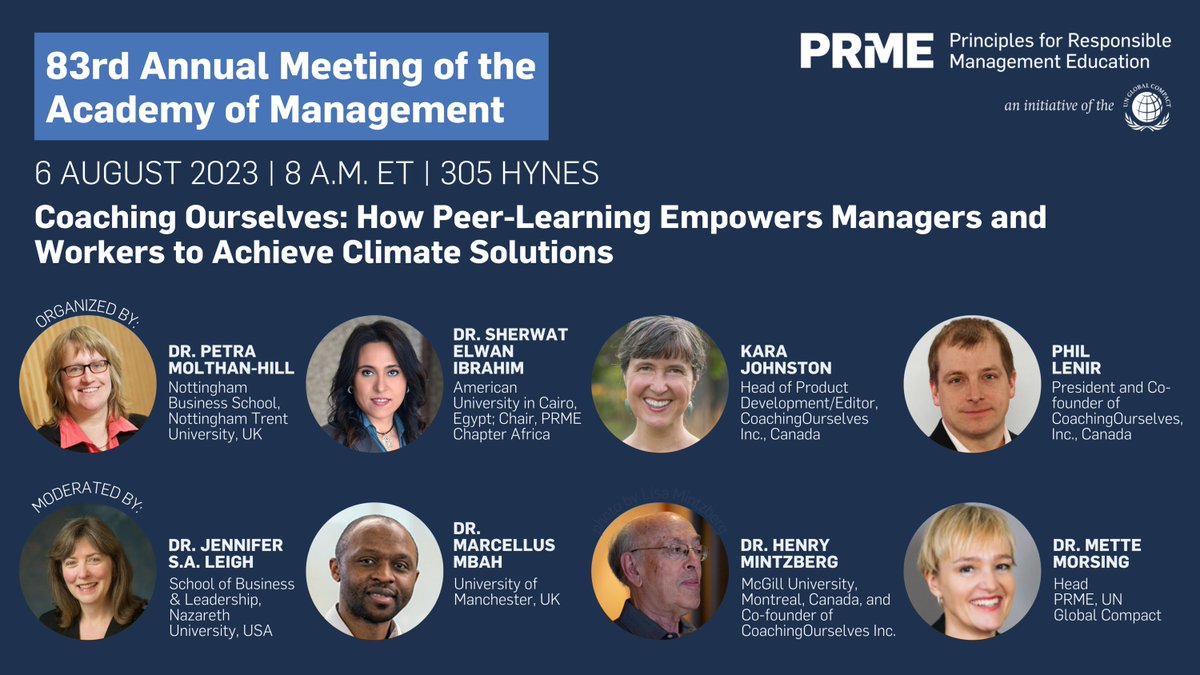 Don't miss this All-Academy-Theme session at <a href="/AOMConnect/">Academy of Management</a> this weekend 👉 'Coaching Ourselves: How Peer-Learning Empowers Managers and Workers to Achieve Climate Solutions'!
🤩  Featuring an all-star panel of practitioners &amp; leaders in the field
🗓️ 6 Aug | 8 a.m. ET
📍 305 Hynes