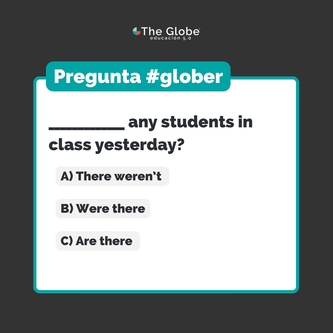 ¿Aceptas el reto? 😏

Ponemos a prueba tus conocimientos con esta pregunta #glober. 👉¿Sabes cuál es la respuesta correcta?

¡Te leemos en los comentarios!💬

#theglobeformacion #aprenderinglés #inglésfácil