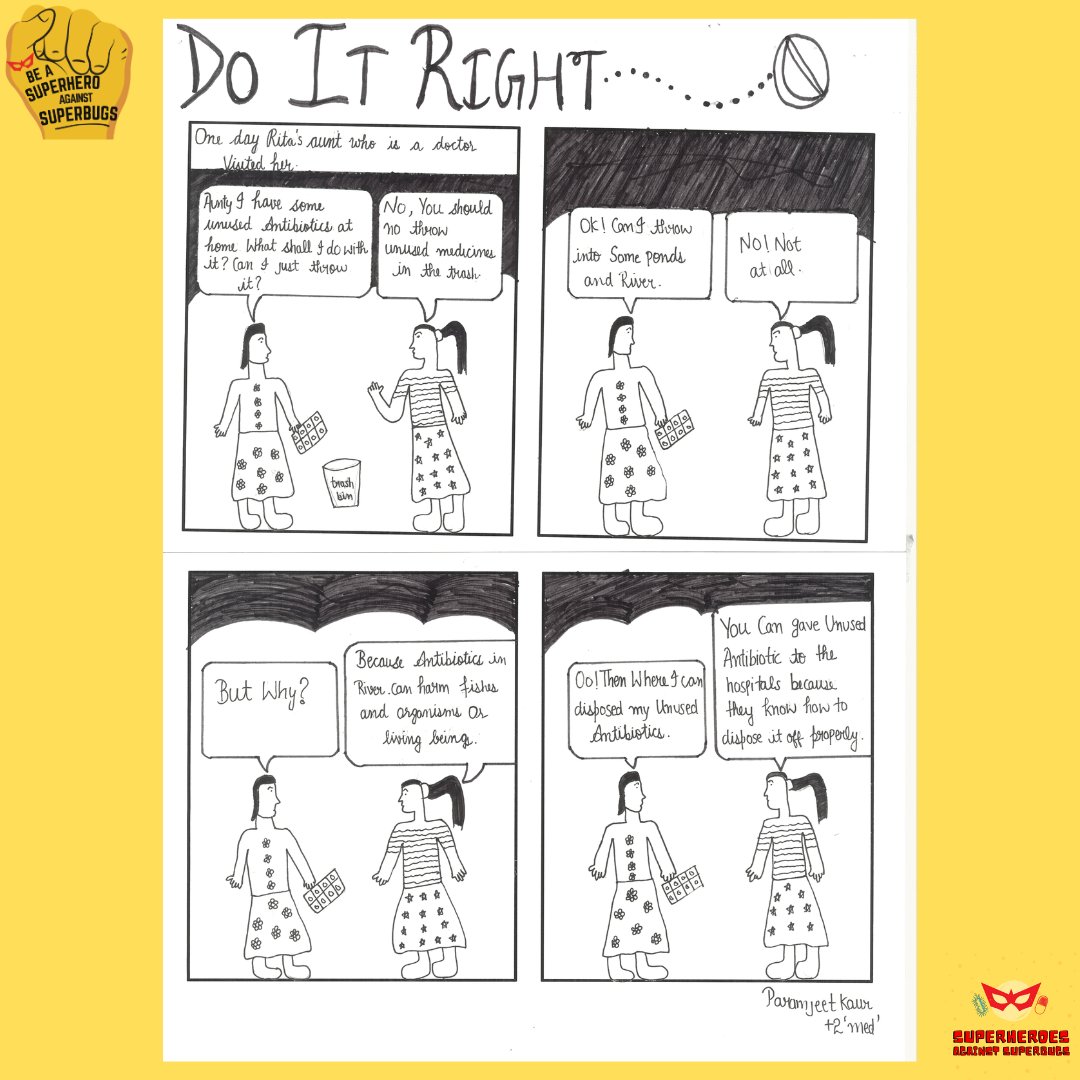 SaSuperbugs's tweet image. What to do with expired or unused #antibiotics?🤔

Learn from our #superhero, Karamjeet, about the right way to handle them! 💊 

She saw its #improper disposal &amp;amp; created a #comic to raise #awareness!

Proper #disposal matters in our fight against #AMR 
Are you doing your part?
