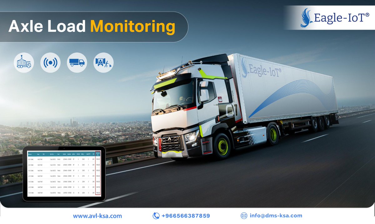 Eagle_IoT's tweet photo. Don't Let Improper Arrangement of Load Be the Weight That Breaks Your Trailer's Back! 
Let Eagle-IoT #AxleLoadMonitoring Arrange it for you ! 
https://t.co/YMNYaVTeJG

#TrailerManagement #AxleLoadMonitoring #LoadOptimization #IoT #ايغل_اي #درب_السلامة #loadsensor #درب_السلامة https://t.co/SA8UHtrV0y