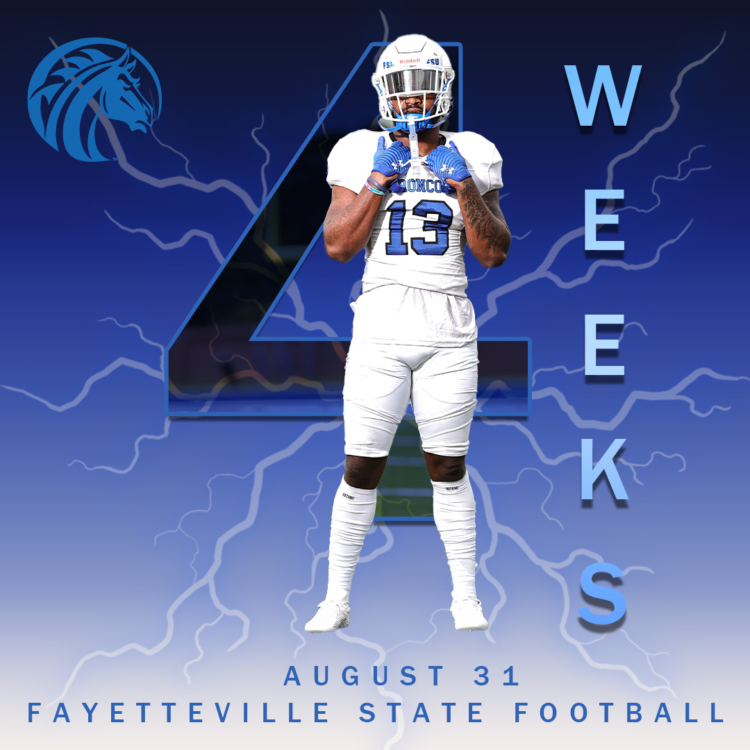 We are 4 WEEKS away from Kickoff!! Do you feel the energy!! Our Broncos will travel to UNC Pembroke on Aug 31st for the 1st game of the season! #broncopride🏈