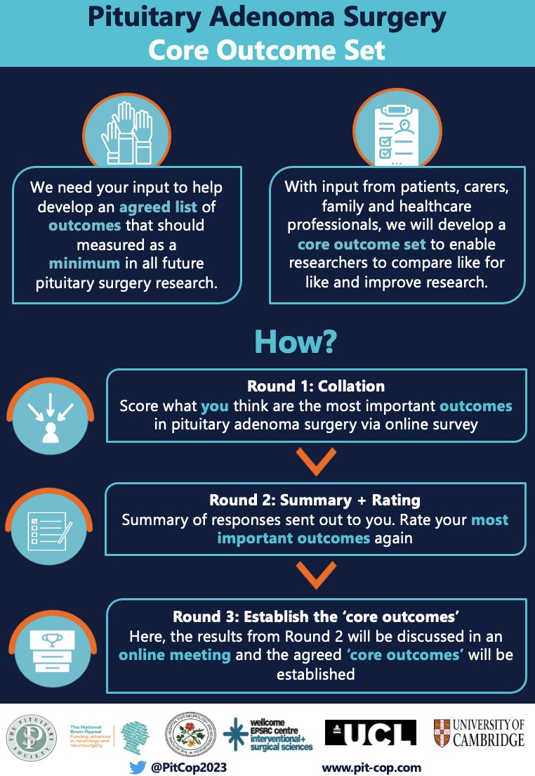What is a Core Outcome Set (COS) and why is it important in pituitary surgery research?  

Let's have a look...  

A core outcome set (COS) is a list of agreed outcomes that should be measured in all research studies on a particular health condition.

🔗pit-cop.com