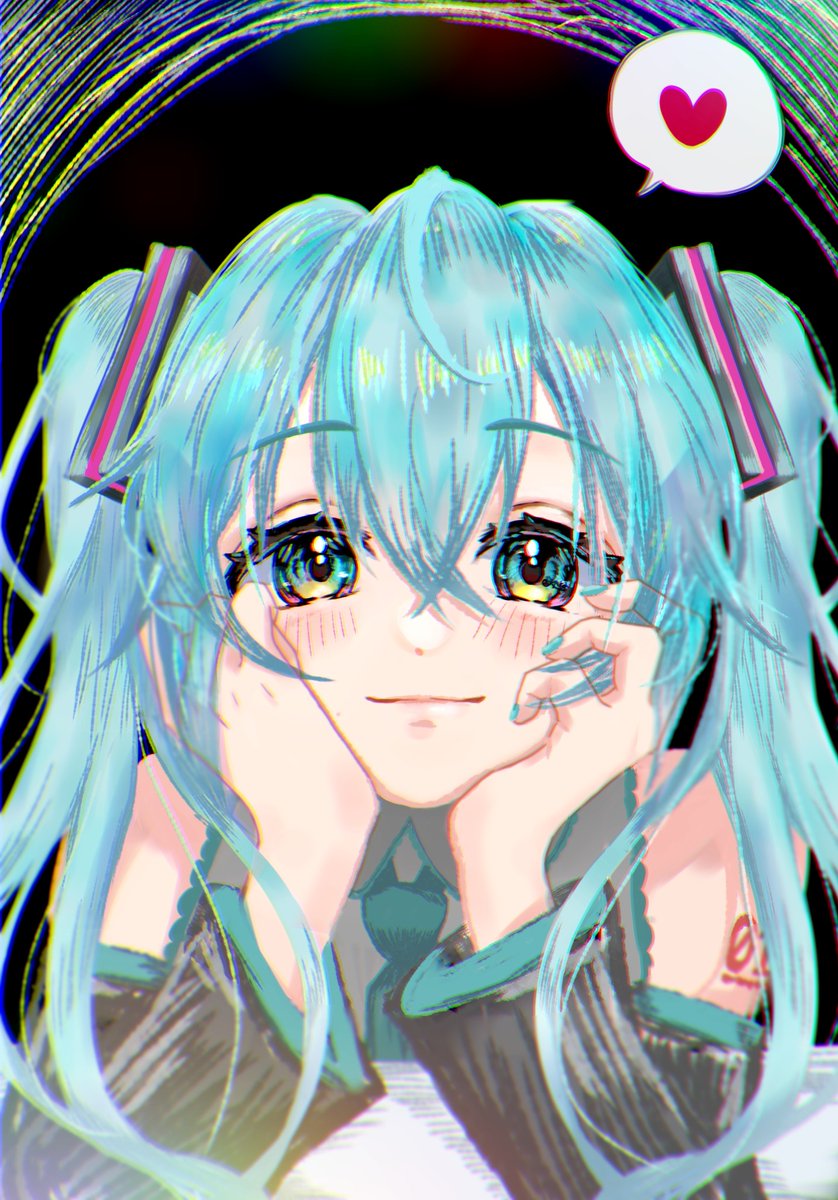 初音ミク「忙しくて低浮上極めてますが、練習も兼ねて厚塗りで初音ミクさん描いてみました 暑い」|ごみあゆかのイラスト