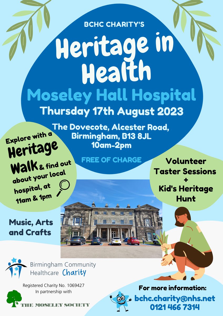 #BCHCCharity are joining up with the Moseley Society to bring you and your family a free fun event on Thursday 17th August 10am-2pm at the Dovecote (Moseley Hall Hospital). Find out more: bhamcommunity.nhs.uk/about-us/our-c… #BrumCharityHour