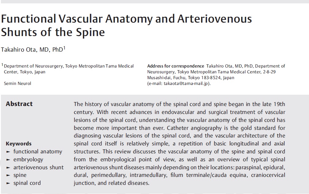 Taka_Tamaso's tweet photo. My latest review article is published online in Seminars in Neurology.
"Functional Vascular Anatomy and Arteriovenous Shunts of the Spine"
https://t.co/w42G3A4K0o

#NNAC #FANconference #Neuroangiology #spine #arteriovenous #shunt https://t.co/OgyRPYQ2Wm