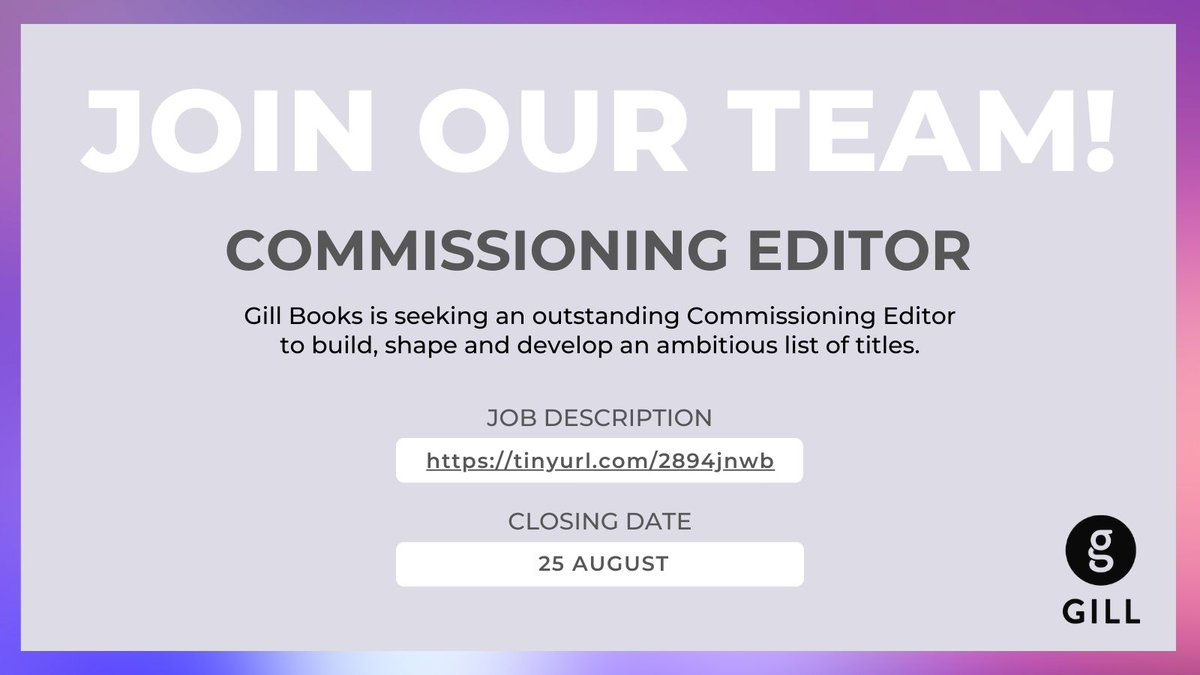 📢Gill Books is hiring a Commissioning Editor! Read the full job description here: gillbooks.ie/dear-reader/we… #jobfairy #hiring #irishbooks #publishing #commissioning #editor