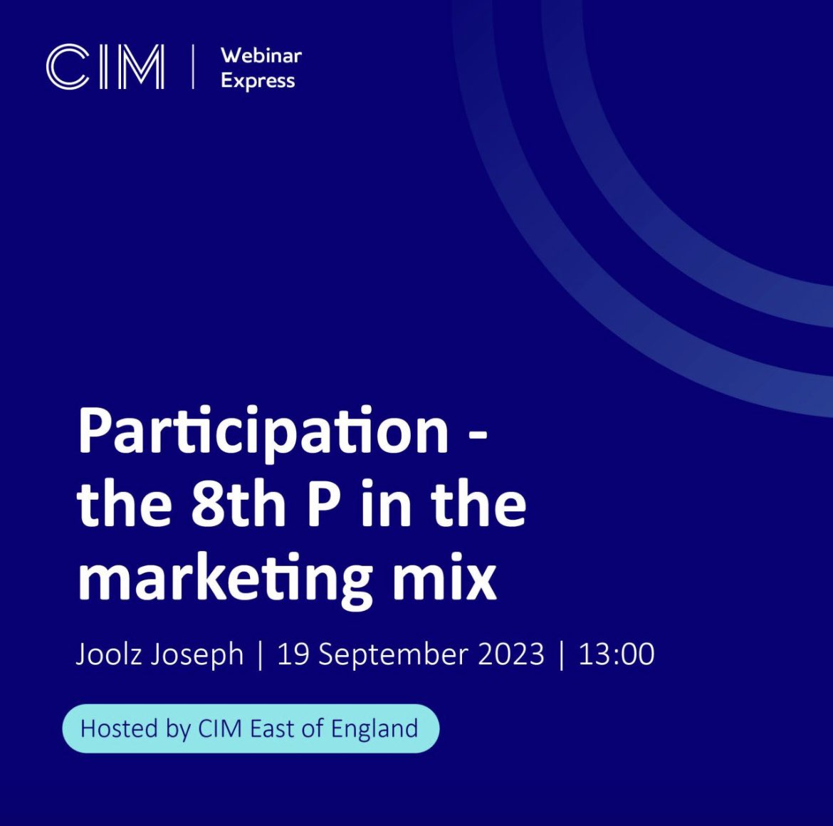 Participation is key to your marketing mix. Join this free <a href="/cim_marketing/">CIM</a> webinar with examples and ideas on how you can get involved, whatever your business.

Find out more and register here: bit.ly/477QUrW