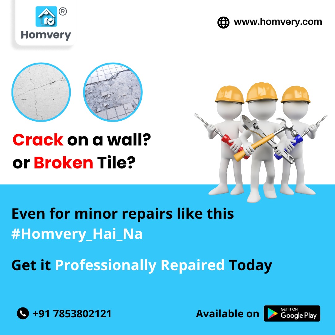 homvery's tweet photo. No Hich kich on chota mota repair work. Homvery will make your repairs simpler.
For any small construction works. #HomveryHaiNa Book now on Homvery app.
#homvery #Homvery_Hai_Na #construction #homemaintenance #wallcracking #HomeServices https://t.co/1uspupY3GC